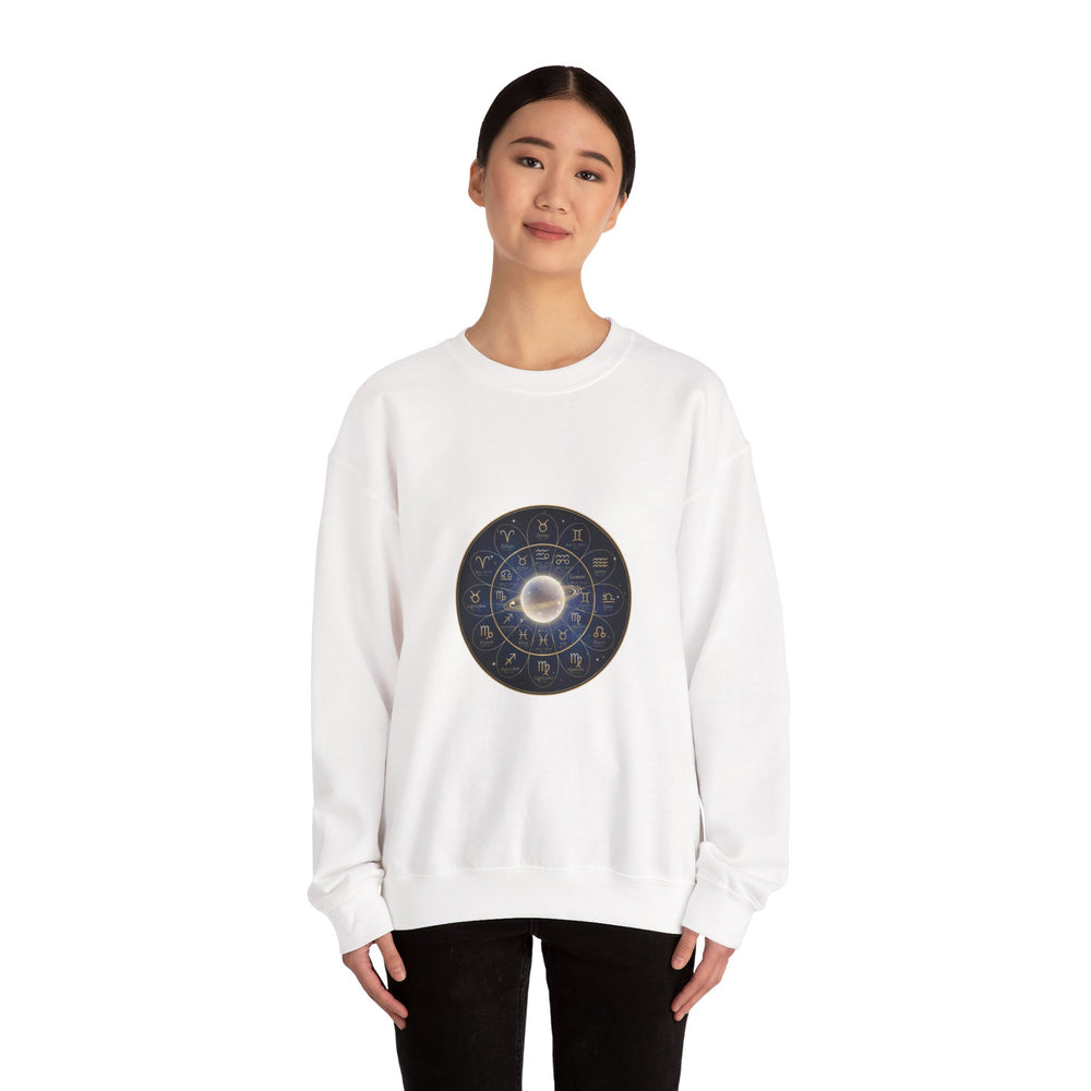 Zodiac Wheel Constellation Crewneck Sweatshirt | Astrology Cosmic Metallic