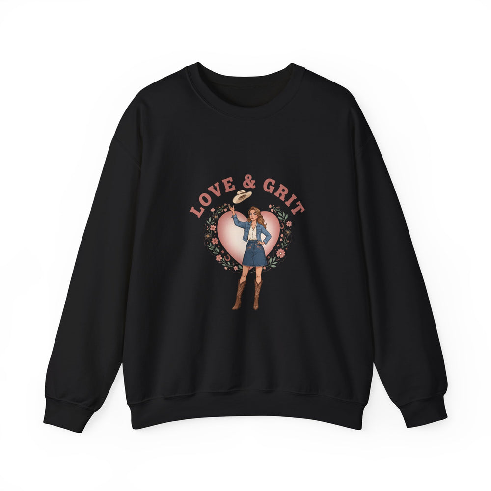 Love & Grit Crewneck Sweatshirt | Western Valentine, Cowgirl Heart Badge
