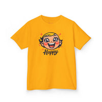 Gildan 5000B | "Happy" Tee: Kids' Retro Cartoon Happy Face T-Shirt – Soft & Vibrant | Toddler & Youth "Happy" Graphic Tee – Cute Character Design | Super Happy Kids’ Cotton T-Shirt – Comfortable...