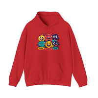 Gildan 18500 | Cheerful Emoji Squad Unisex Heavy Blend™ Hooded Sweatshirt | Vibrant Graphic Streetwear Hoodie | Emoji Blob Faces Hoodie | bold cartoon, thick outline kawaii minimal