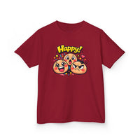 Gildan 5000B | Kids' "Happy Trio" Emoji Graphic Tee – Fun & Expressive Summer Shirt | "Happy!" Vibes Youth T-Shirt – Soft Cotton Tee for Active Kids | Vibrant Emoji Squad Kids' Tee – Comfortable Daily...