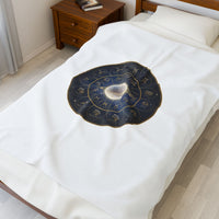 Celestial Zodiac Wheel Velveteen Plush Blanket | Constellation, Metallic Gold