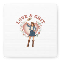 Love & Grit Canvas, Western Valentine Cowgirl Heart Poster | Cowboy Valentine