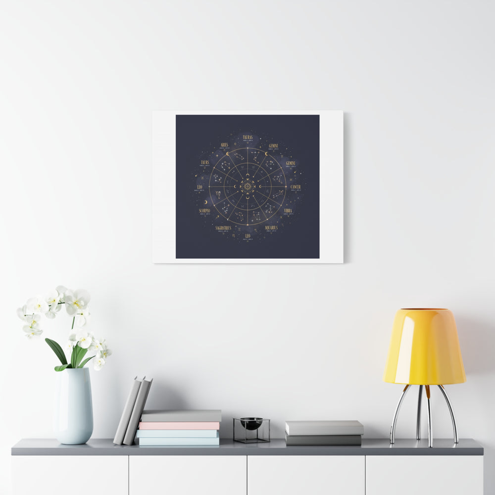 Gold Zodiac Wheel Canvas | Astrology Constellation Art, Cosmic Wall Print
