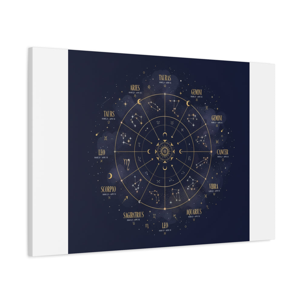 Gold Zodiac Wheel Canvas | Astrology Constellation Art, Cosmic Wall Print