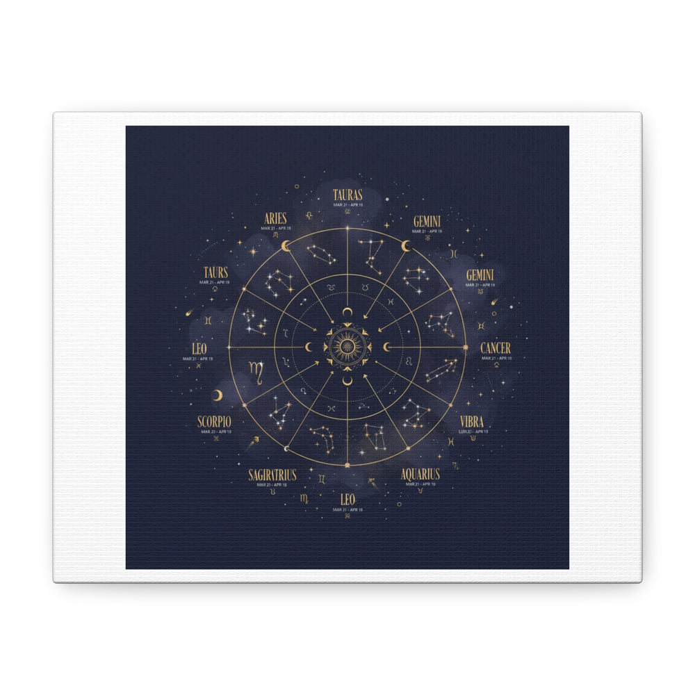 Gold Zodiac Wheel Canvas | Astrology Constellation Art, Cosmic Wall Print