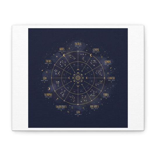 Gold Zodiac Wheel Canvas | Astrology Constellation Art, Cosmic Wall Print
