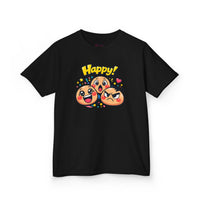 Gildan 5000B | Kids' "Happy Trio" Emoji Graphic Tee – Fun & Expressive Summer Shirt | "Happy!" Vibes Youth T-Shirt – Soft Cotton Tee for Active Kids | Vibrant Emoji Squad Kids' Tee – Comfortable Daily...