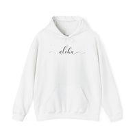 Gildan 18500 | Unisex Minimalist "Aloha" Script Hoodie – Elegant Cursive Graphic – Premium Soft Fleece Pullover