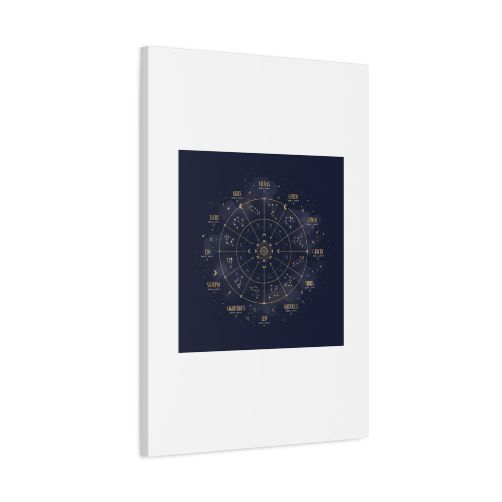 Gold Zodiac Wheel Canvas | Astrology Constellation Art, Cosmic Wall Print