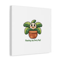 Planting Joy Every Day Canvas | Plant Parent Pun, Sage Cream Botanical Art