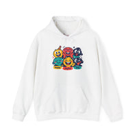 Gildan 18500 | Cheerful Emoji Squad Unisex Heavy Blend™ Hooded Sweatshirt | Vibrant Graphic Streetwear Hoodie | Emoji Blob Faces Hoodie | bold cartoon, thick outline kawaii minimal