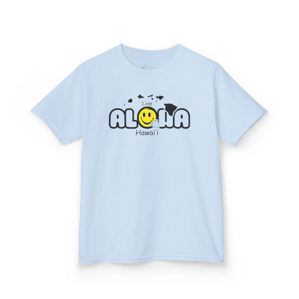 Gildan 5000B | Kids' Live Aloha Hawaii Smiley Face T-Shirt - Tropical Summer Tee