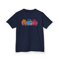 Gildan 5000B | Kids' "Joy, Chill, Vibe" Trio Graphic Tee | Kids Tee — Joy Chill Vibe Emoji Trio Graphic T-Shirt