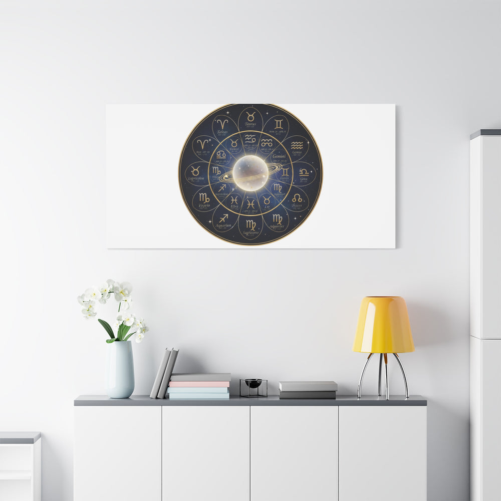 Zodiac Constellation Wheel Canvas, Astrology Art Print | Gold Foil Galaxy