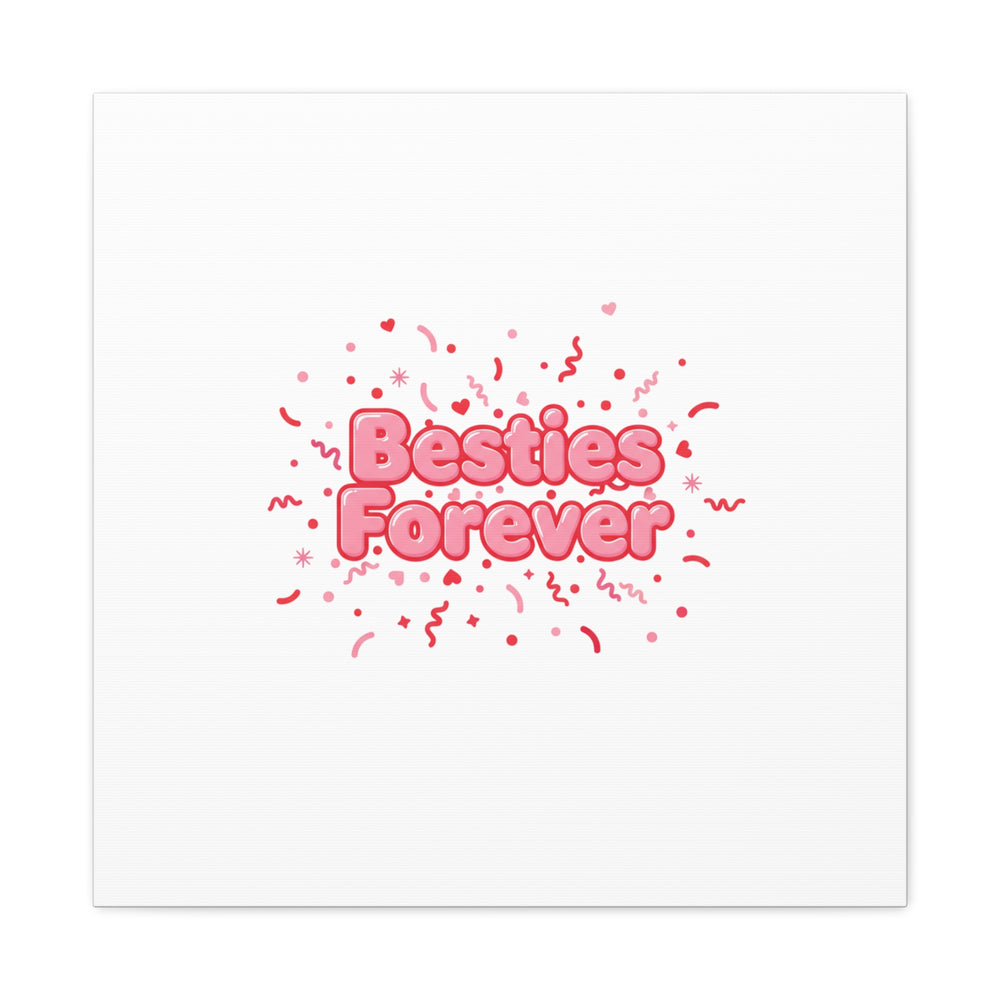 Besties Forever Canvas | Galentine’s Friendship Wall Art, Pink Confetti