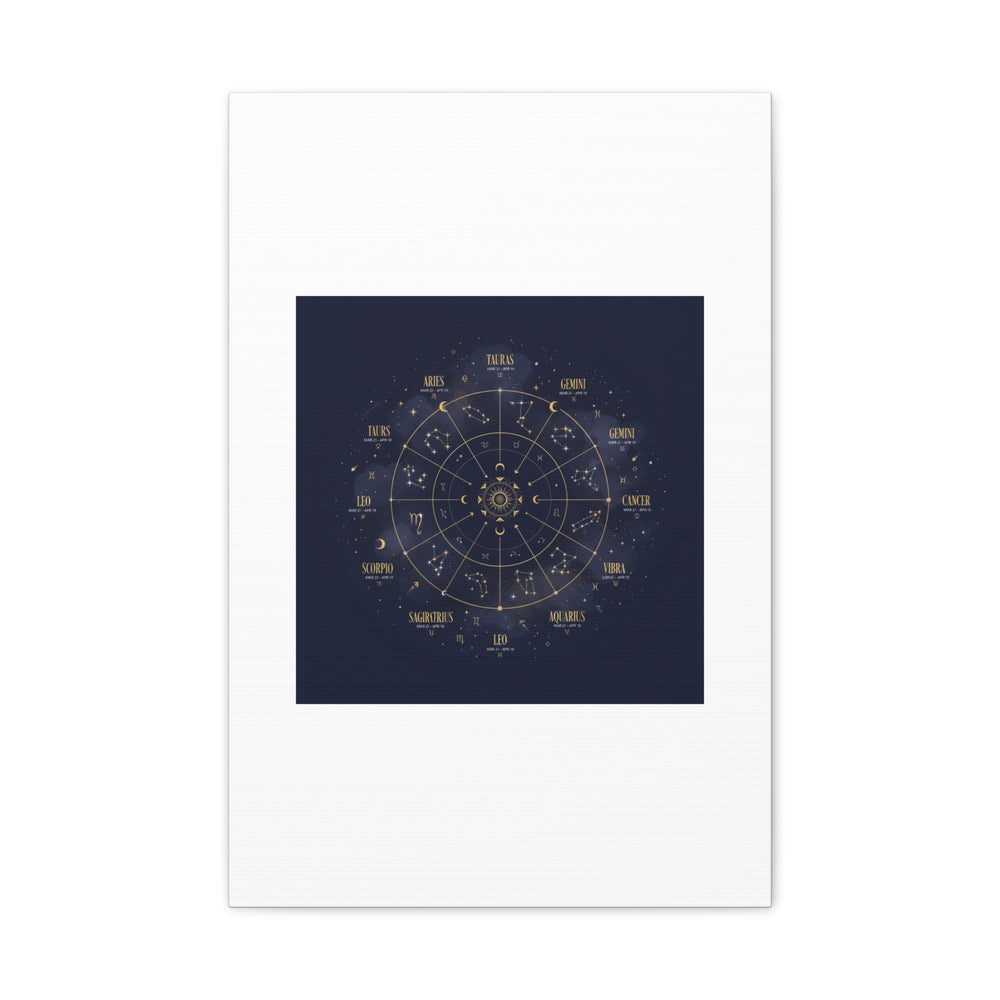 Gold Zodiac Wheel Canvas | Astrology Constellation Art, Cosmic Wall Print