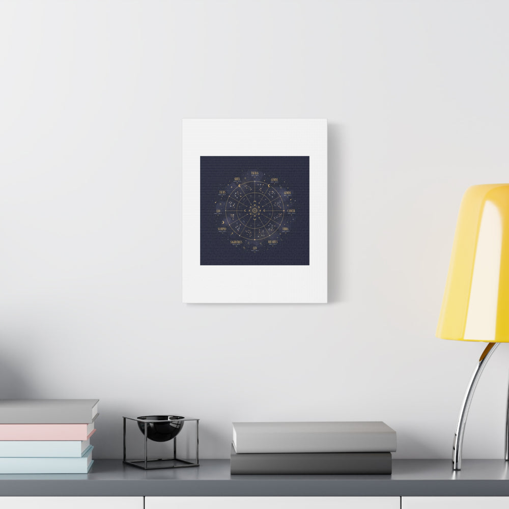 Gold Zodiac Wheel Canvas | Astrology Constellation Art, Cosmic Wall Print