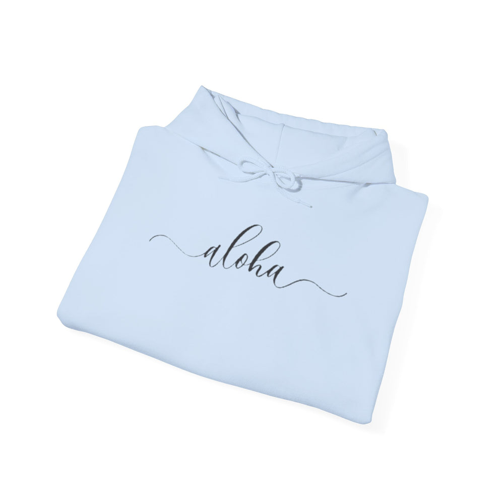 Gildan 18500 | Unisex Minimalist "Aloha" Script Hoodie – Elegant Cursive Graphic – Premium Soft Fleece Pullover