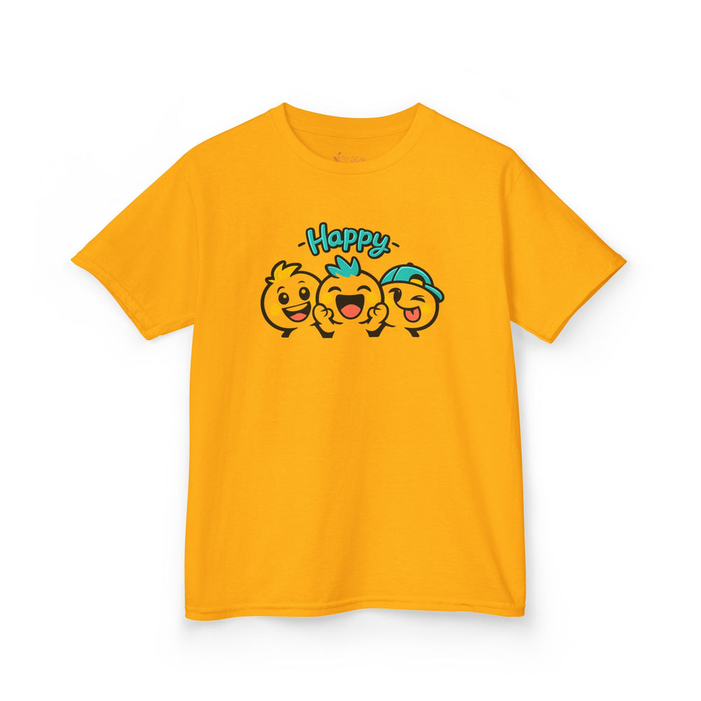 Gildan 5000B | "Happy Trio" Kids' Premium Cotton Graphic Tee | Little Smiles & Winks – Fun Cartoon Kids’ T-Shirt | Joyful Friends Unisex Kids' Summer Graphic Tee