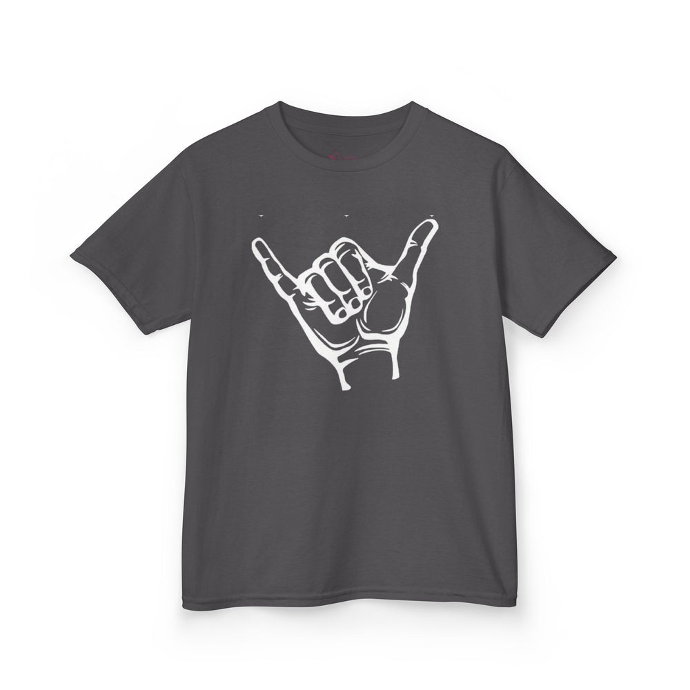 Gildan 5000B | Kids' Shaka Hand "Hang Loose" Graphic Tee – Soft Cotton Youth T-Shirt