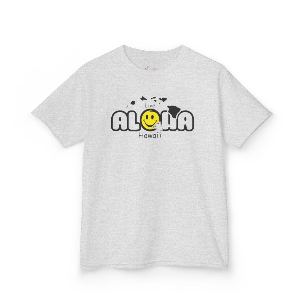 Gildan 5000B | Kids' Live Aloha Hawaii Smiley Face T-Shirt - Tropical Summer Tee