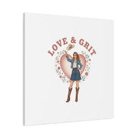 Love & Grit Canvas, Western Valentine Cowgirl Heart Poster | Cowboy Valentine