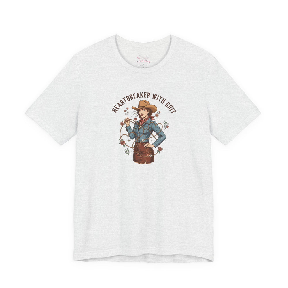 Bella+Canvas 3001 | Heartbreaker With Grit Tee | Western Valentine cowgirl, boot heart design