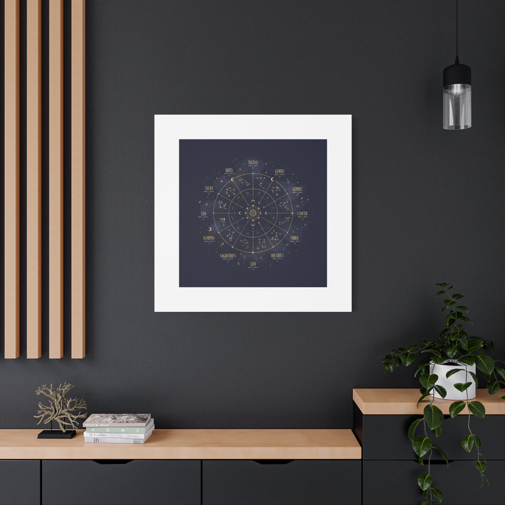 Gold Zodiac Wheel Canvas | Astrology Constellation Art, Cosmic Wall Print