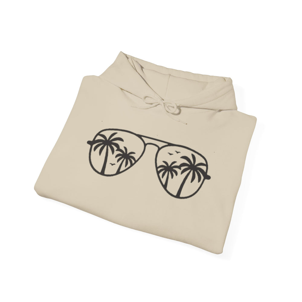Gildan 18500 | Unisex "Island Reflections" Aviator Sunglasses Hoodie – Tropical Palm Tree Graphic – Premium Coastal Fleece Pullover