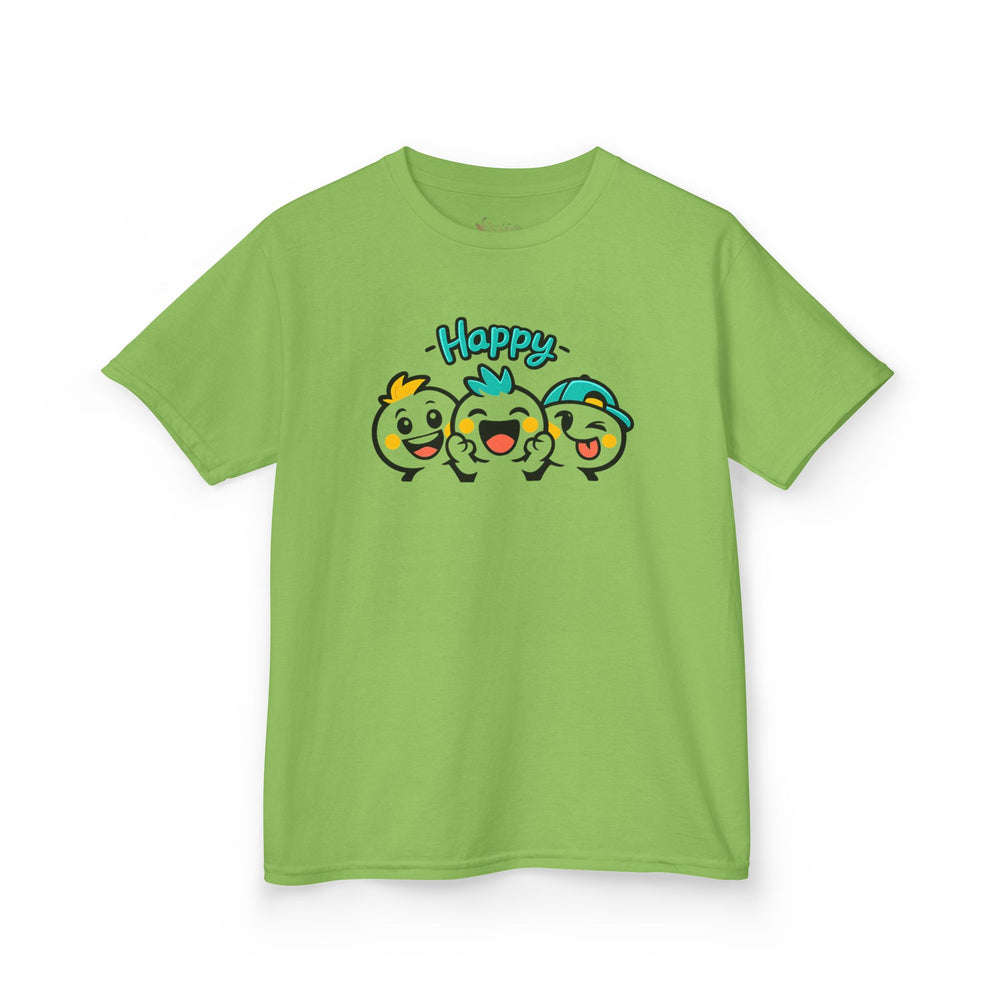 Gildan 5000B | "Happy Trio" Kids' Premium Cotton Graphic Tee | Little Smiles & Winks – Fun Cartoon Kids’ T-Shirt | Joyful Friends Unisex Kids' Summer Graphic Tee