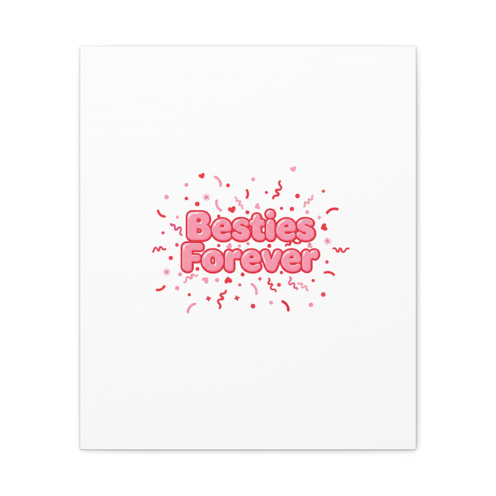 Besties Forever Canvas | Galentine’s Friendship Wall Art, Pink Confetti