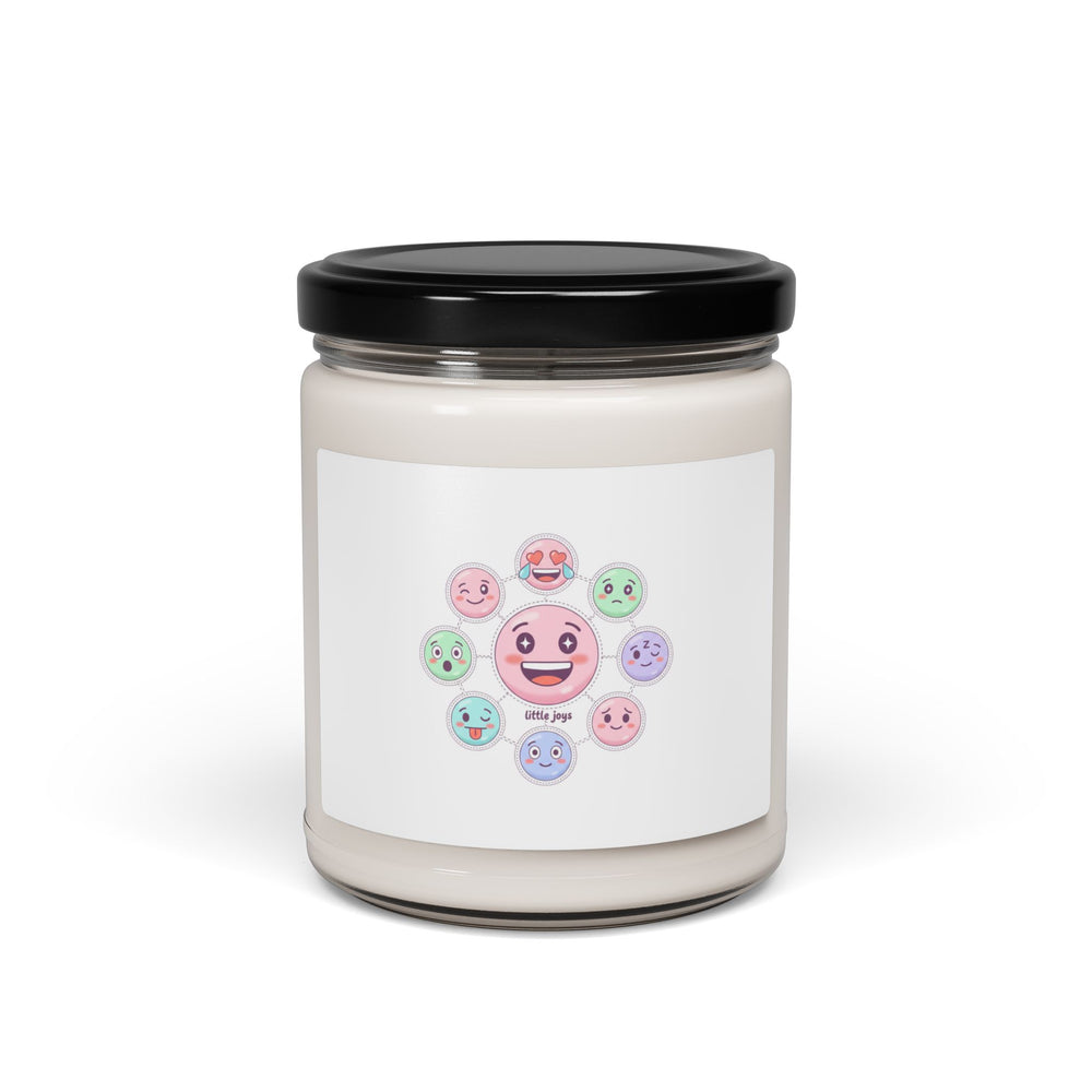 Hand-Drawn Emoticon Pattern Candle | Scented Soy 9oz, Pastel Sticker Emojis