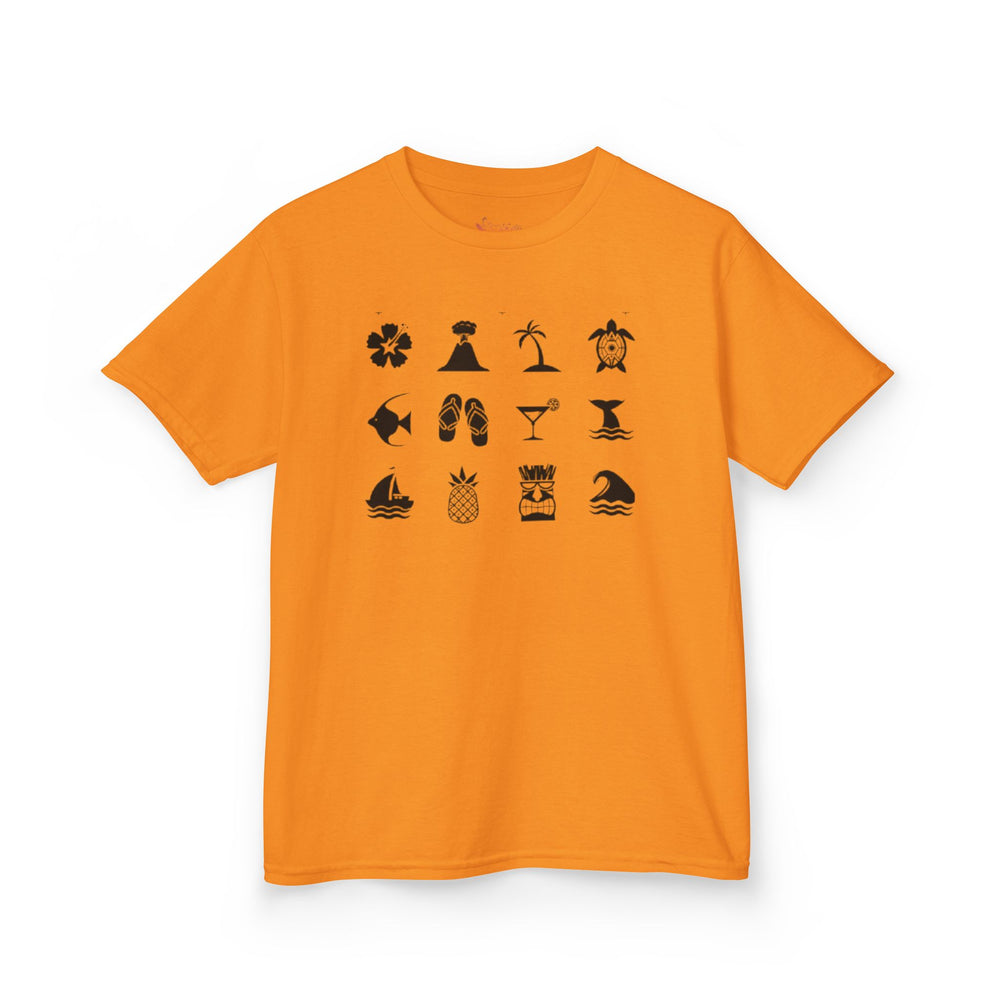 Gildan 5000B | Kids' Tropical Summer Icons Tee – Fun Beach & Vacation Graphic T-Shirt