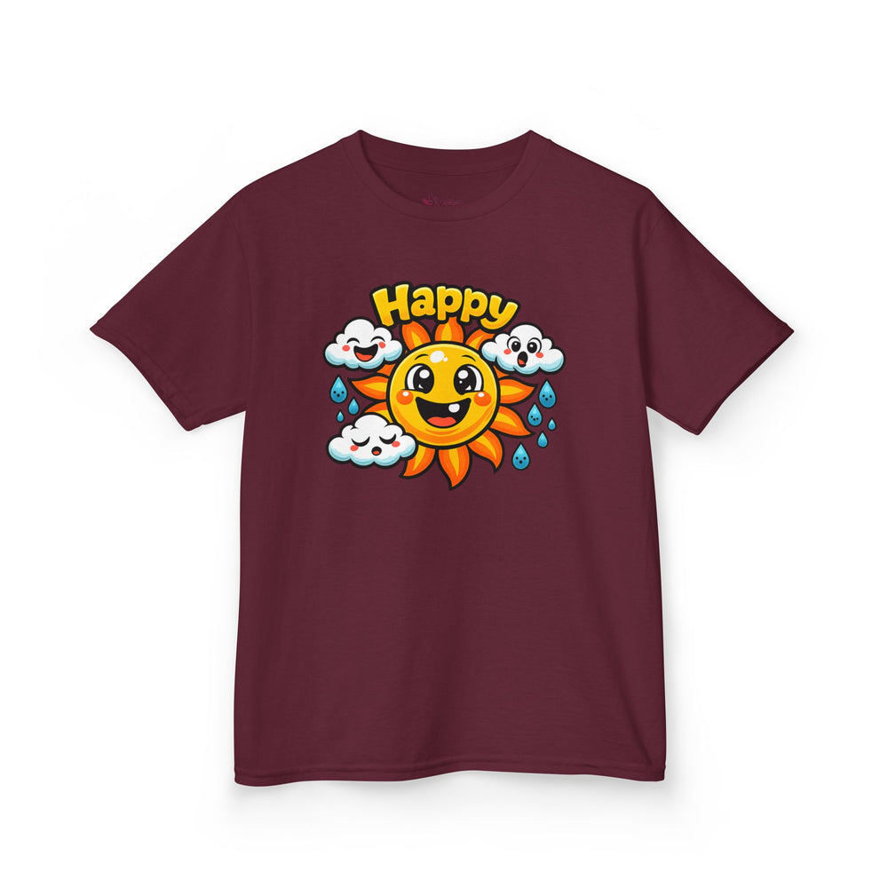 Gildan 5000B | Kids' Happy Sun & Smiling Clouds Graphic Tee – Vibrant Summer Mood T-Shirt