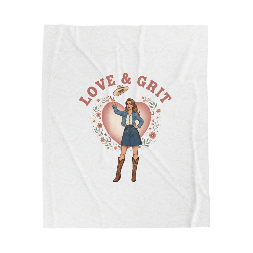Love & Grit Cowgirl Heart Velveteen Plush Blanket | Western Valentine, Boot Heart Design