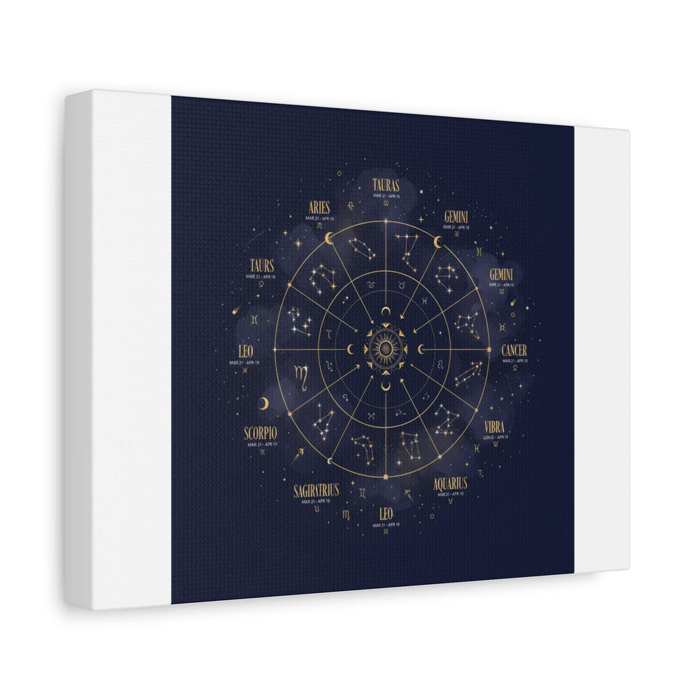 Gold Zodiac Wheel Canvas | Astrology Constellation Art, Cosmic Wall Print