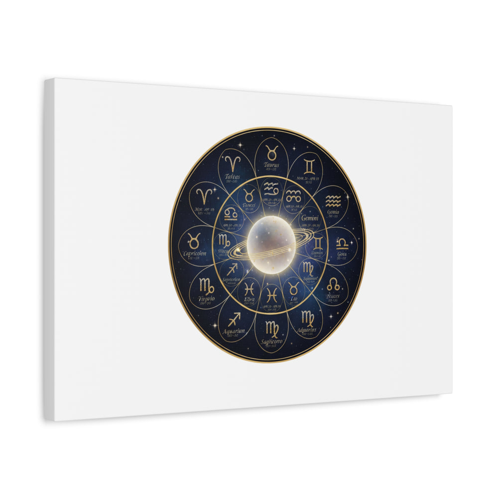 Zodiac Constellation Wheel Canvas, Astrology Art Print | Gold Foil Galaxy