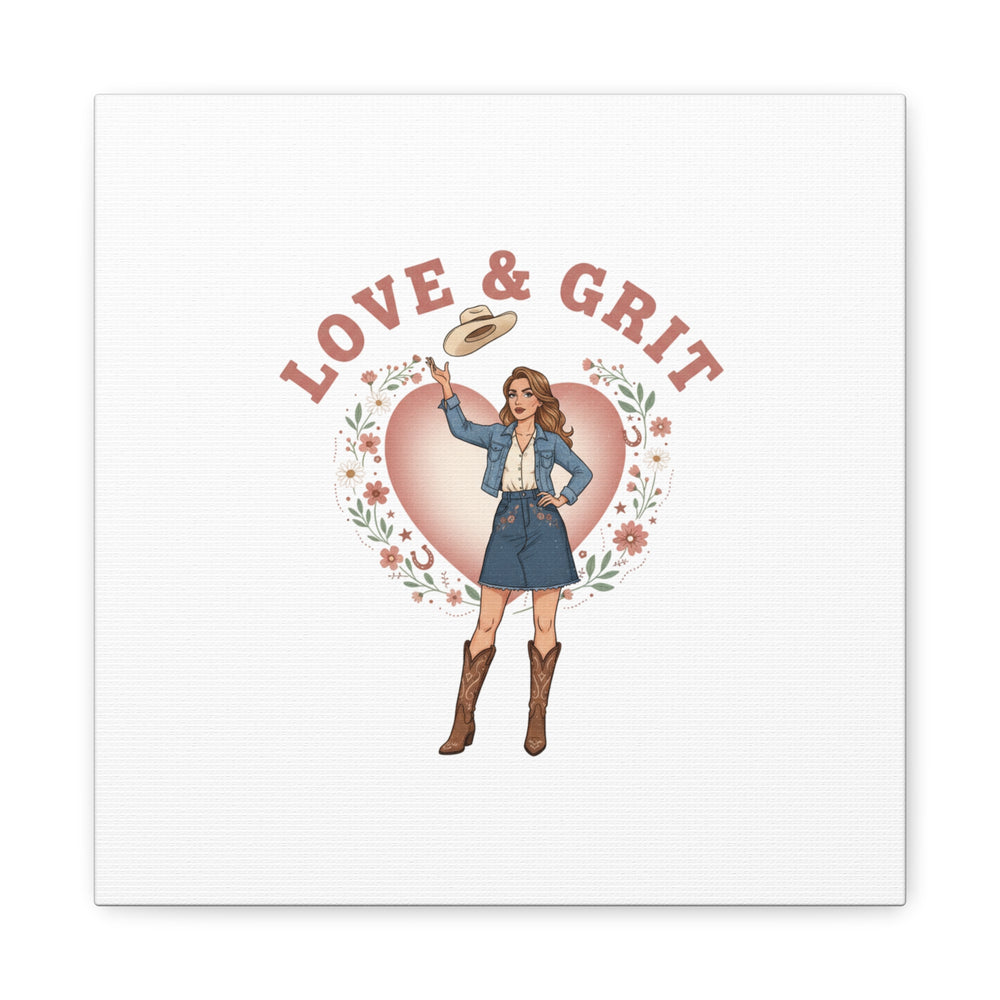 Love & Grit Canvas, Western Valentine Cowgirl Heart Poster | Cowboy Valentine