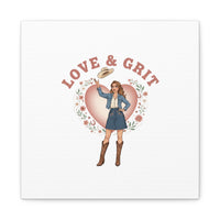 Love & Grit Canvas, Western Valentine Cowgirl Heart Poster | Cowboy Valentine