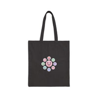 Hand-Drawn Emoticon Pattern Tote | Cute Emoji Sticker Pastel Repeating Print