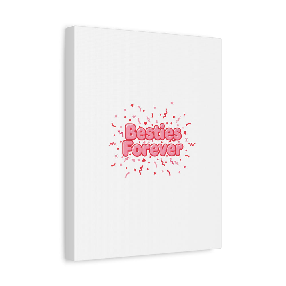 Besties Forever Canvas | Galentine’s Friendship Wall Art, Pink Confetti