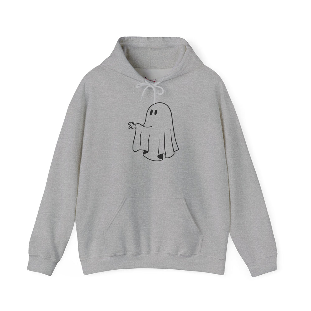 Unisex Cartoon Ghost Hoodie – Minimalist Spooky Graphic Pullover – Soft Fleece Friendly Ghost Sweatshirt – Trendy Fall & Halloween Streetwear