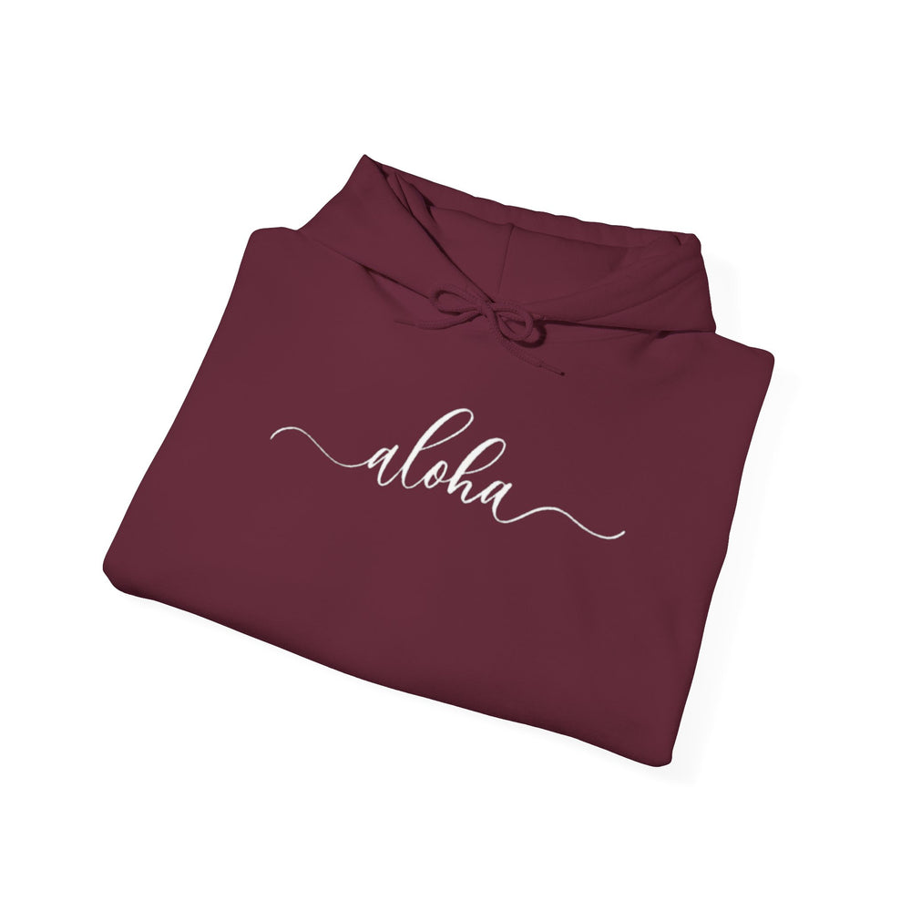 Gildan 18500 | Unisex Minimalist "Aloha" Script Hoodie – Elegant Cursive Graphic – Premium Soft Fleece Pullover