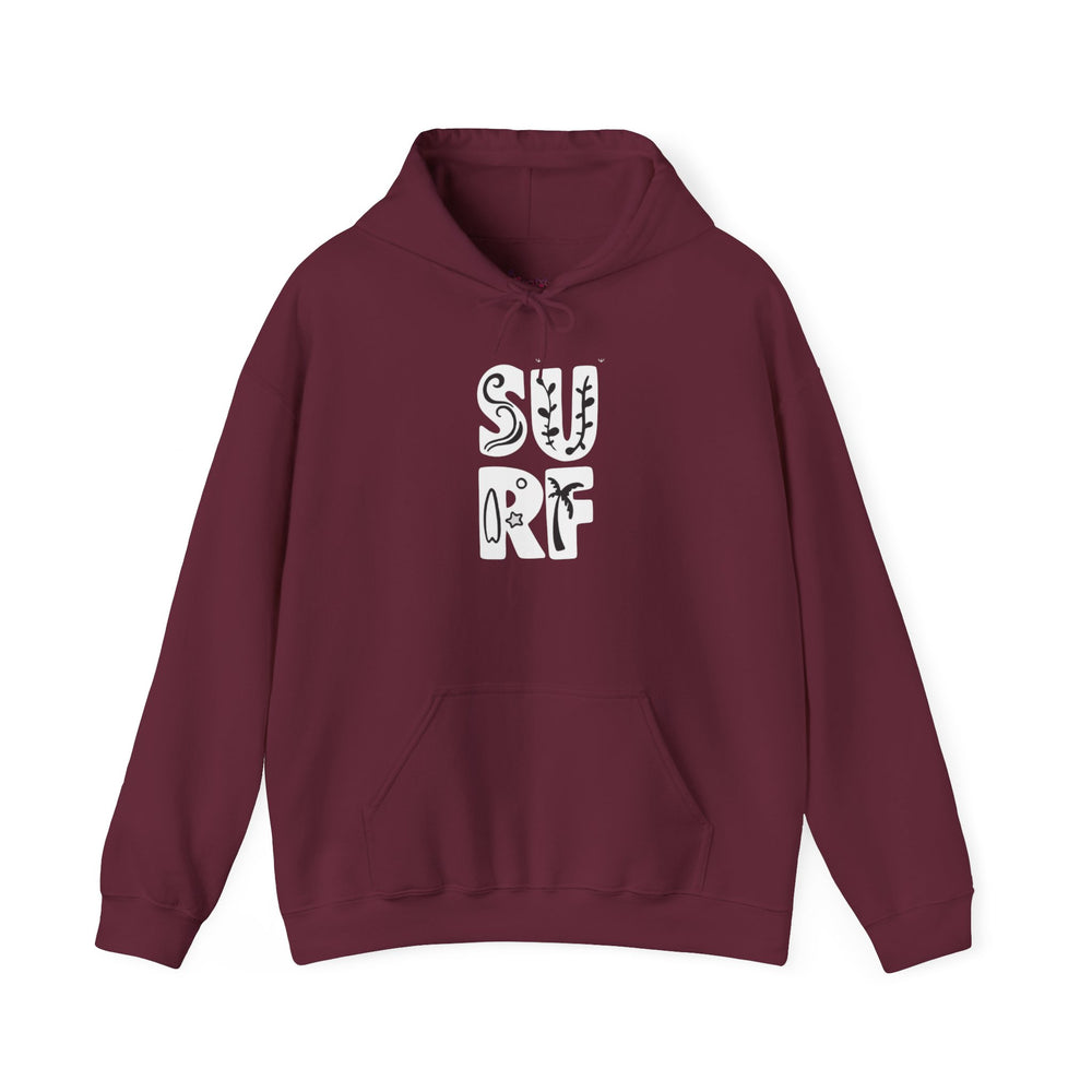 Gildan 18500 | Unisex "SURF" Graphic Hoodie – Retro Typography Design – Premium Soft Fleece Coastal Pullover