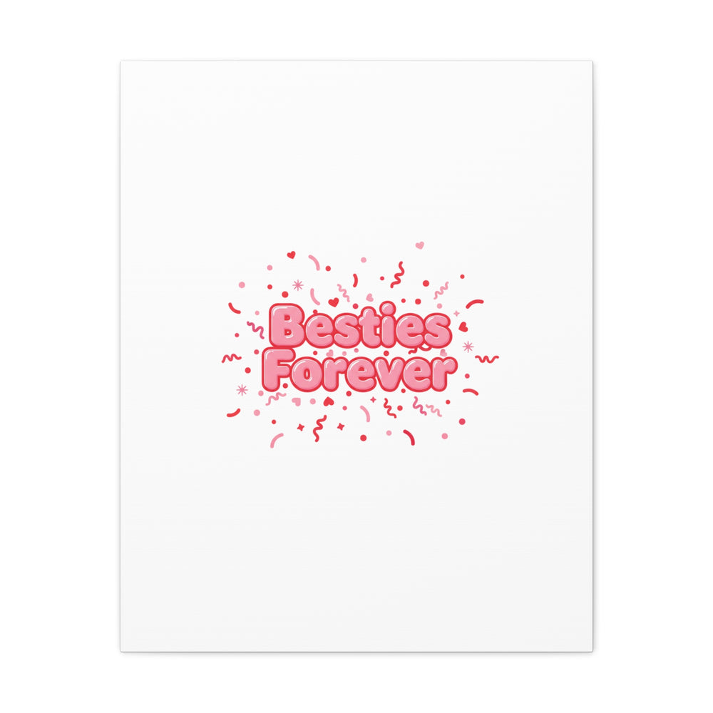Besties Forever Canvas | Galentine’s Friendship Wall Art, Pink Confetti