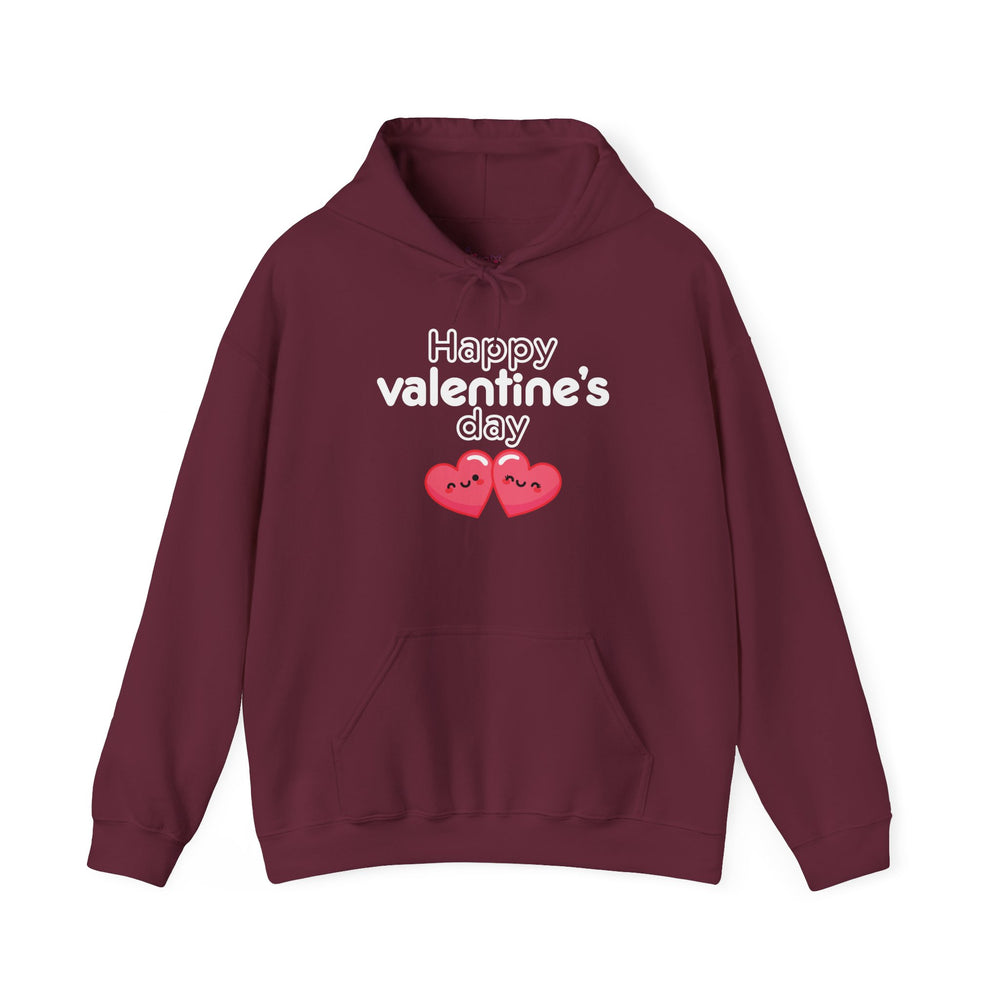 Unisex Happy Valentine’s Day Hoodie – Modern Pink Script Graphic Pullover – Premium Fleece Holiday Sweatshirt