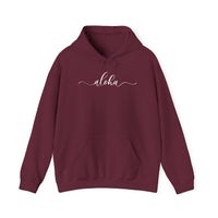 Gildan 18500 | Unisex Minimalist "Aloha" Script Hoodie – Elegant Cursive Graphic – Premium Soft Fleece Pullover