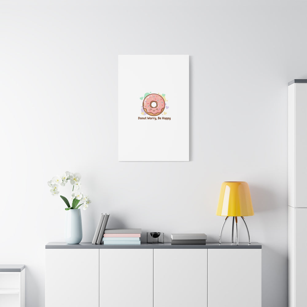 Donut Worry Be Happy Canvas, Matte Stretched Wall Art | Food Pun Decor