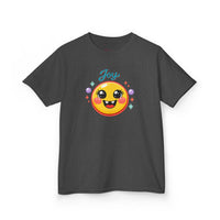 Gildan 5000B | Kids’ "Joy" Smiley Face Tee – Vibrant Graphic Cotton T-Shirt | Joyful Smiley Kids’ T-Shirt – Unisex Summer Apparel | Joy Graphic Tee for Kids – Soft Summer Cotton T-Shirt